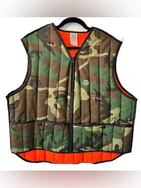 Vintage Lord Calvert Reversible Camo Hunting Vest Blaze Orange USA Made Size L